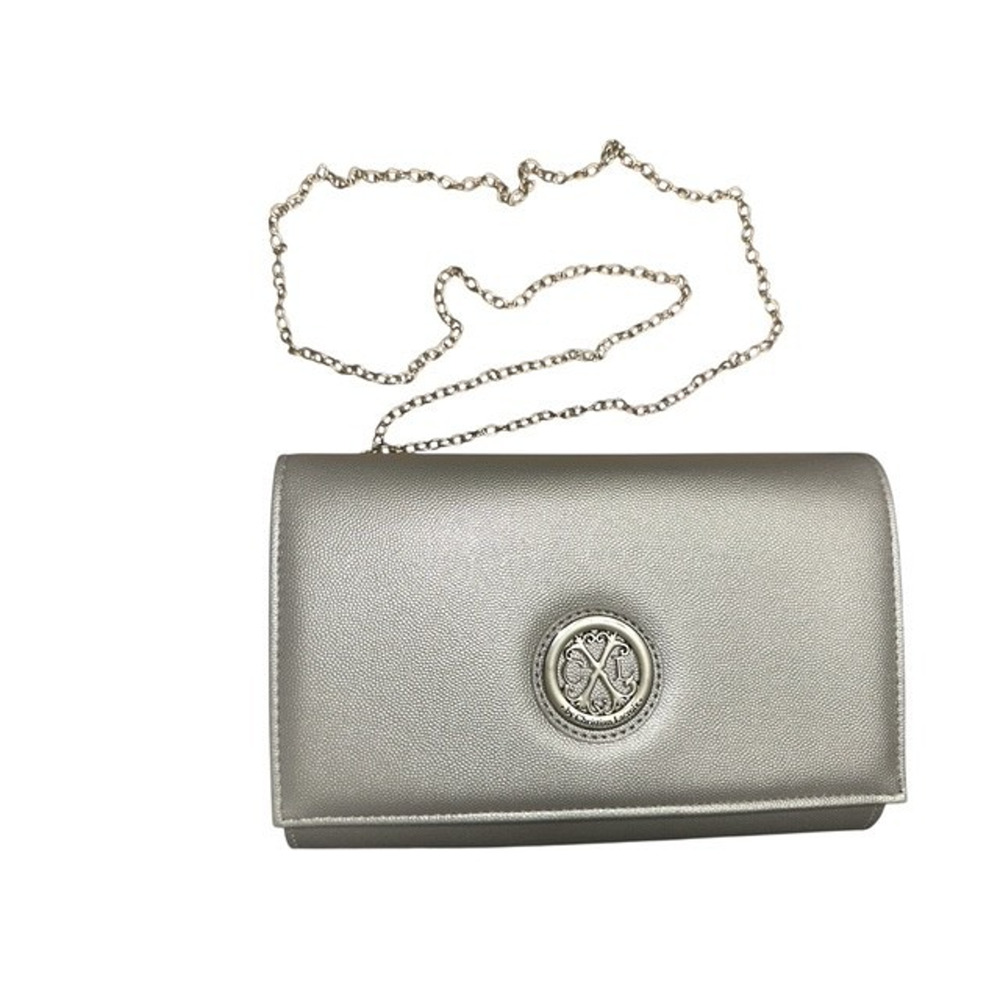 CXL Christian Lacroix Silver Clutch Snap Purse Madison Smooth Detachable Chain
